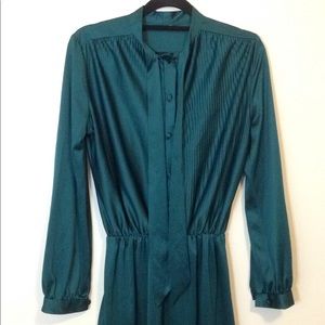 Zara Green Retro Button up Longsleeve Shirt Dress